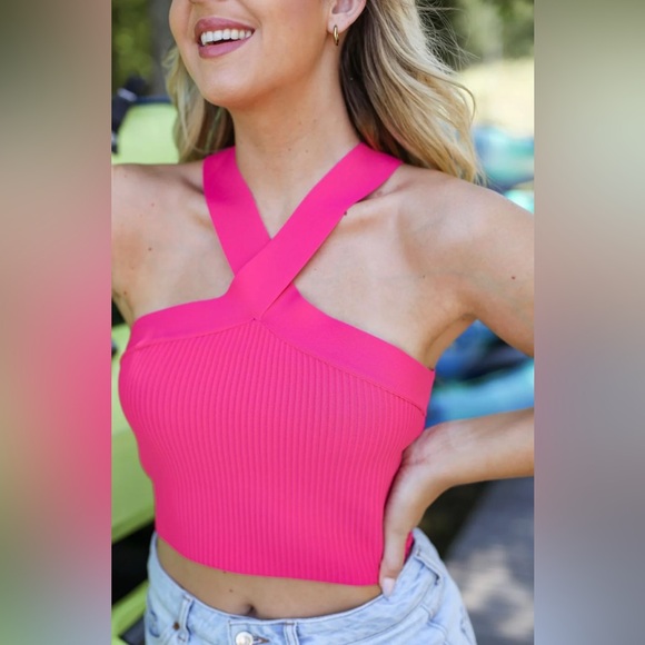 Dreamers By Debut Tops - Dreamers by Debut Ribbed Cross-Strap Crop Top